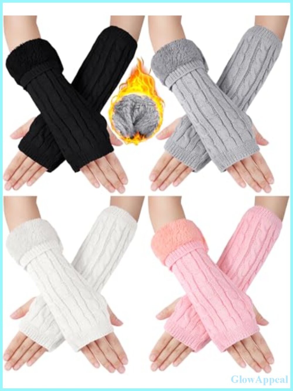 4 Pairs Fleece Lined Arm Warmers Fingerless Gloves for Women Winter Knit
